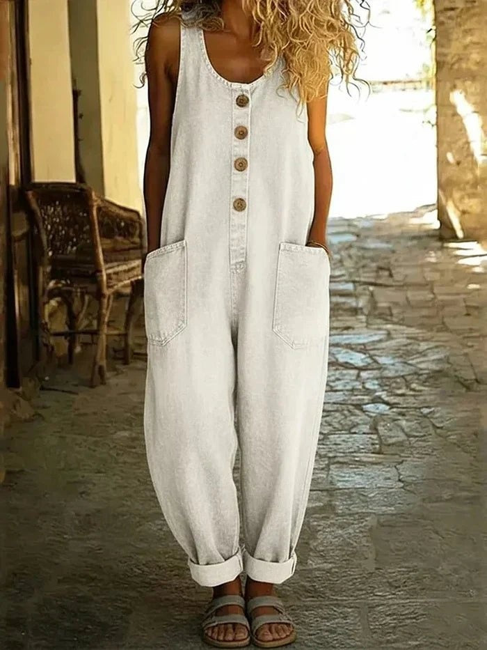 Women's Denim Overalls Sleeveless Loose Fit with Pockets