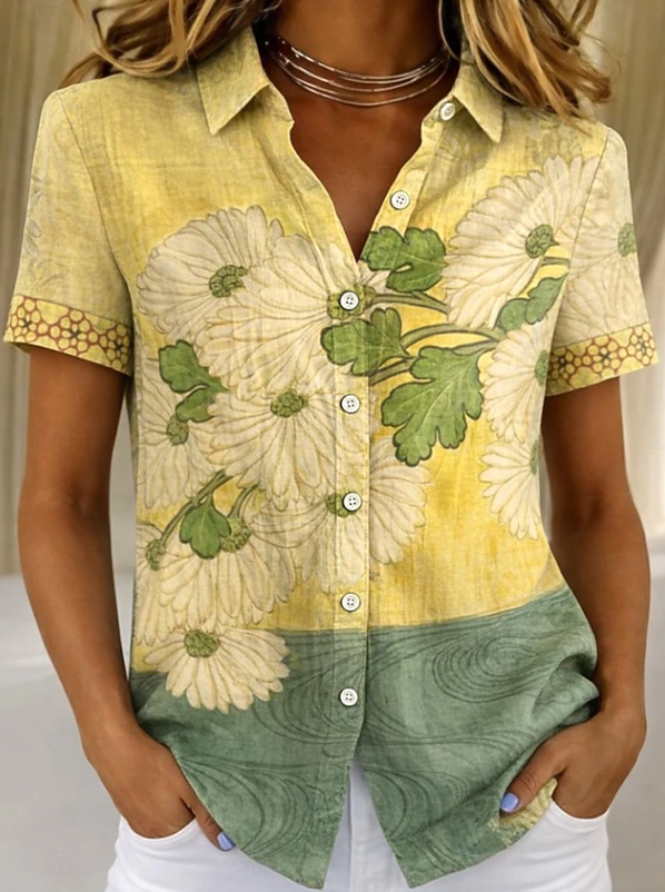 Women's Floral Blouse Short Sleeve Button Up Shirt