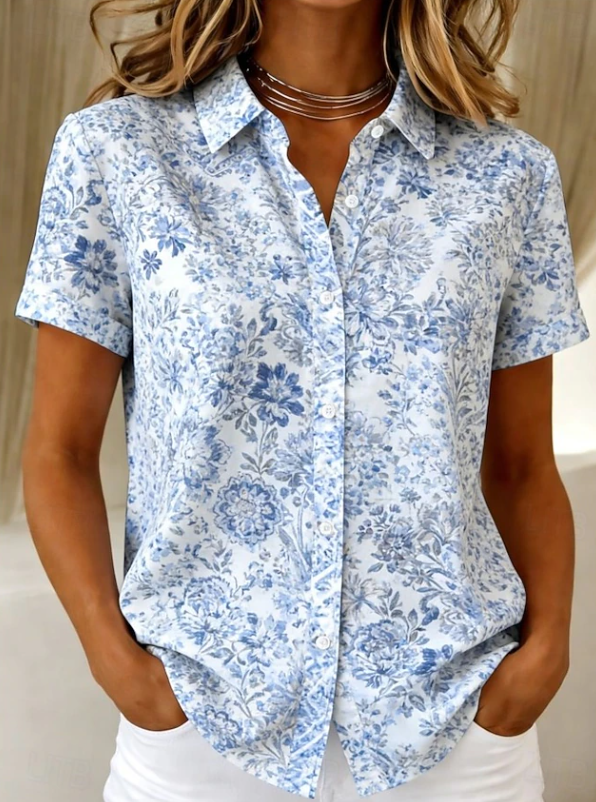 Women's Floral Blouse Short Sleeve Button Up Shirt