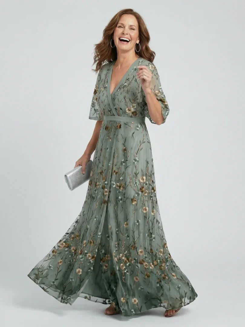 Women's Floral Maxi Dress Embroidered Wrap Front
