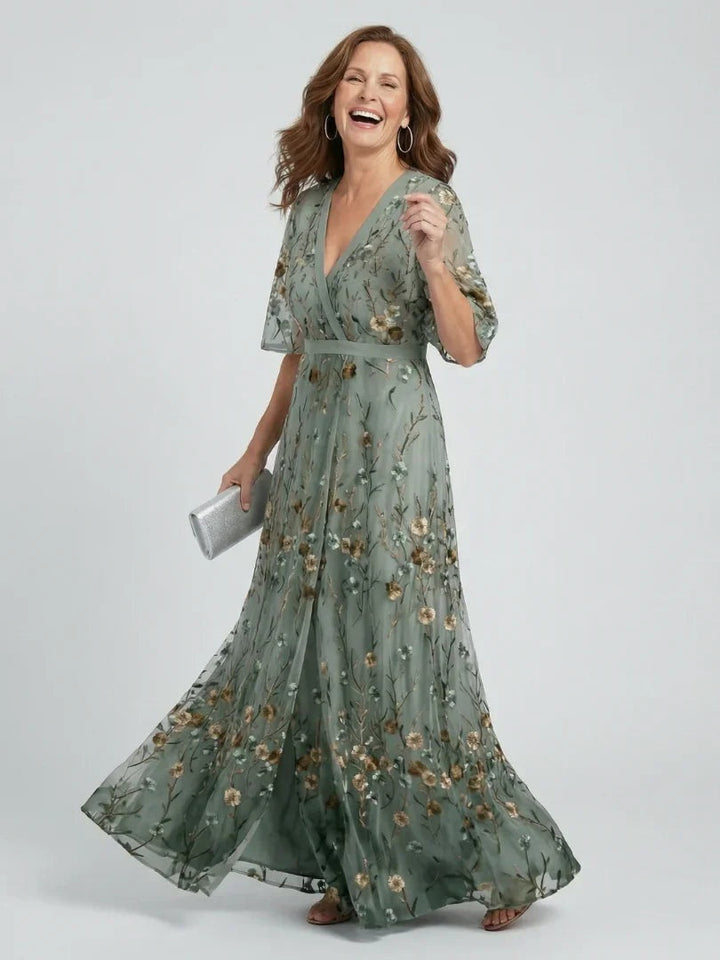 Women's Floral Maxi Dress Embroidered Wrap Front