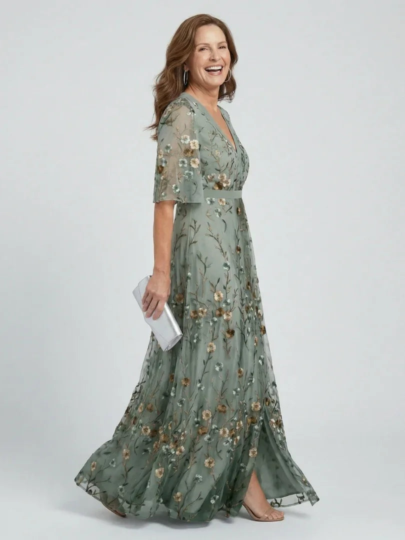 Women's Floral Maxi Dress Embroidered Wrap Front