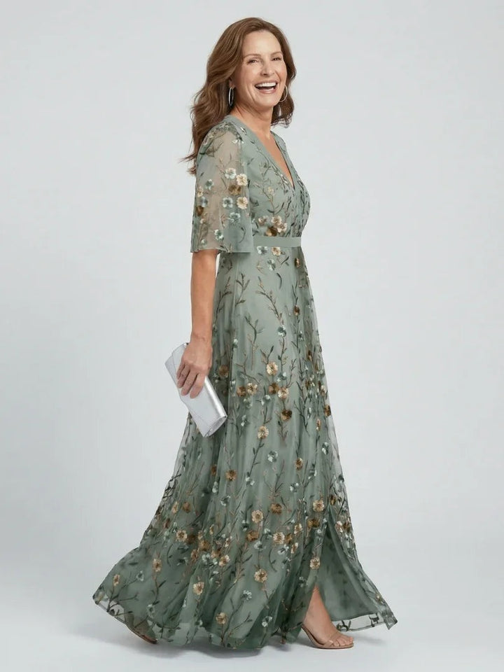 Women's Floral Maxi Dress Embroidered Wrap Front