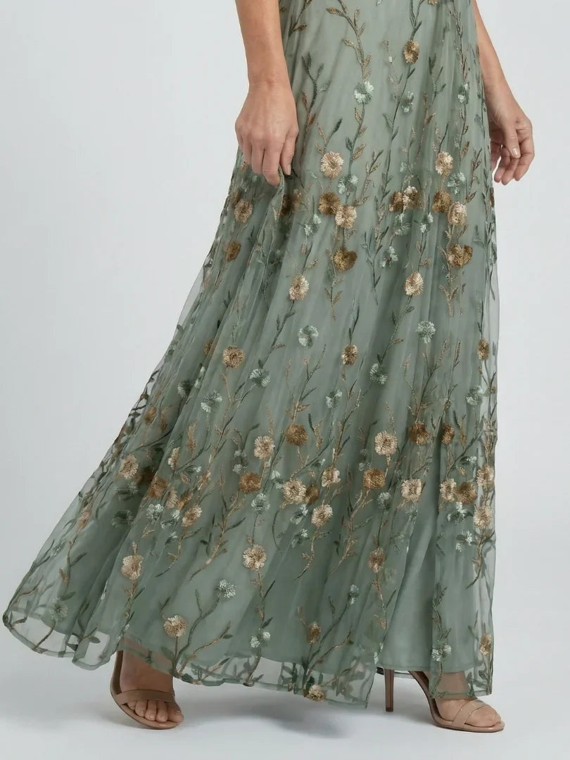 Women's Floral Maxi Dress Embroidered Wrap Front