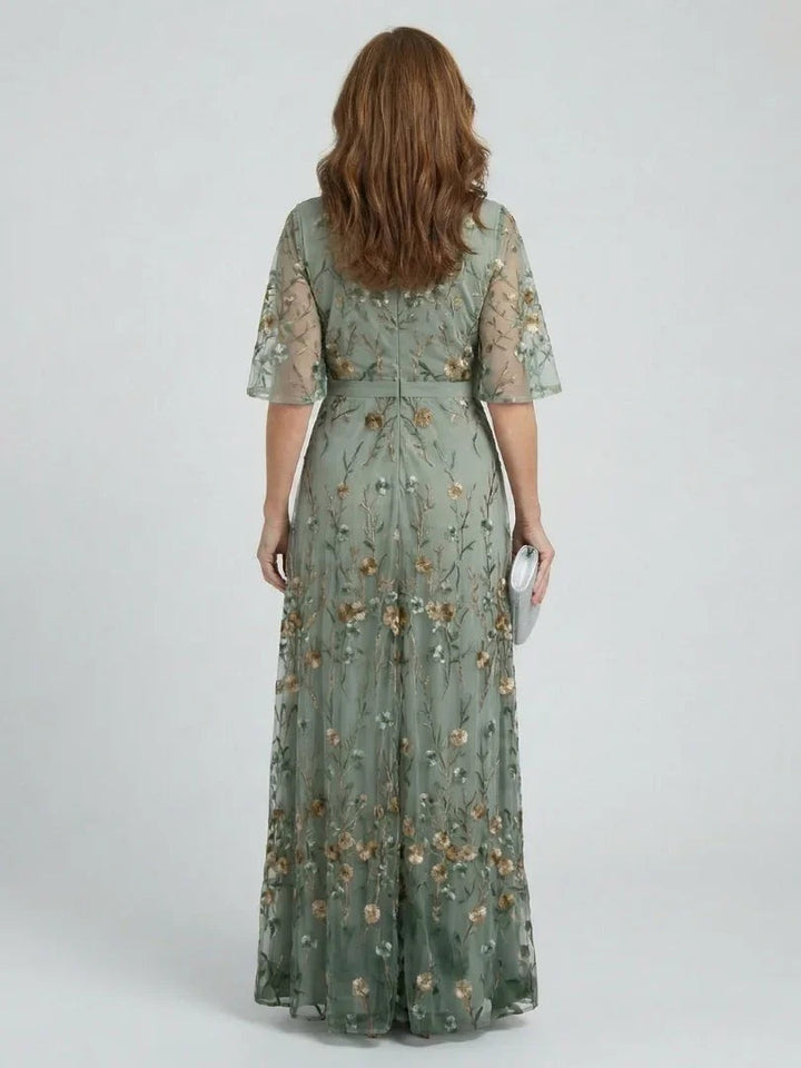 Women's Floral Maxi Dress Embroidered Wrap Front