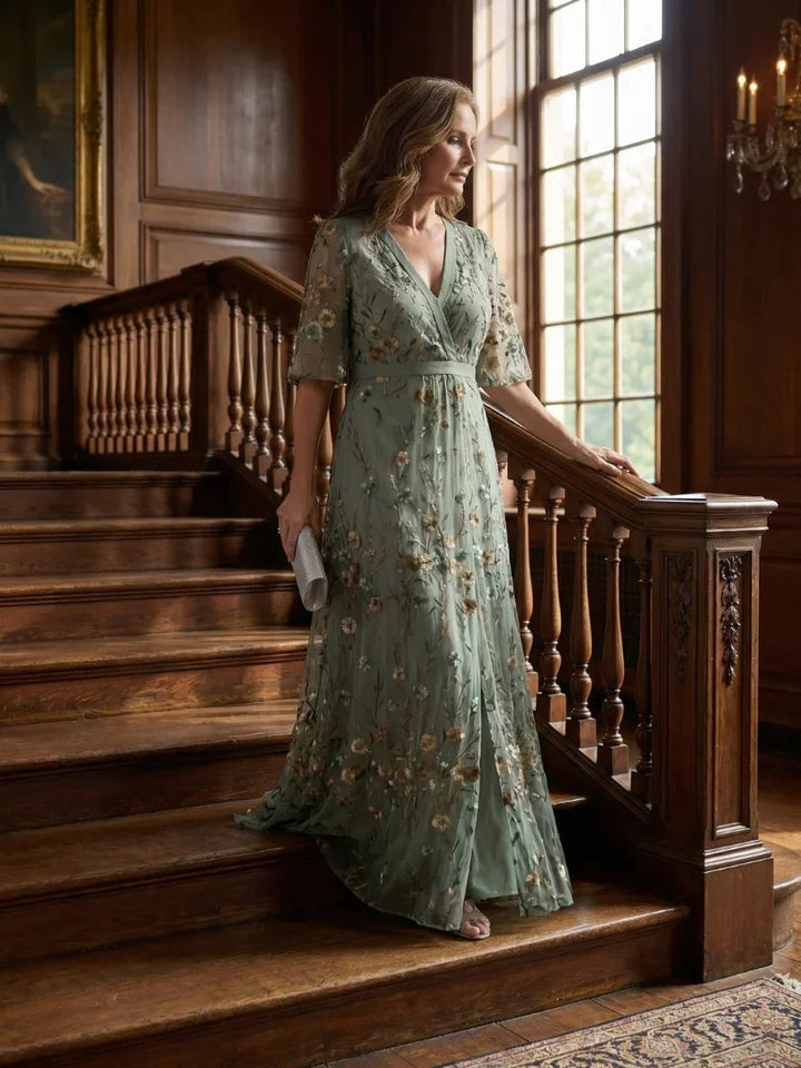 Women's Floral Maxi Dress Embroidered Wrap Front