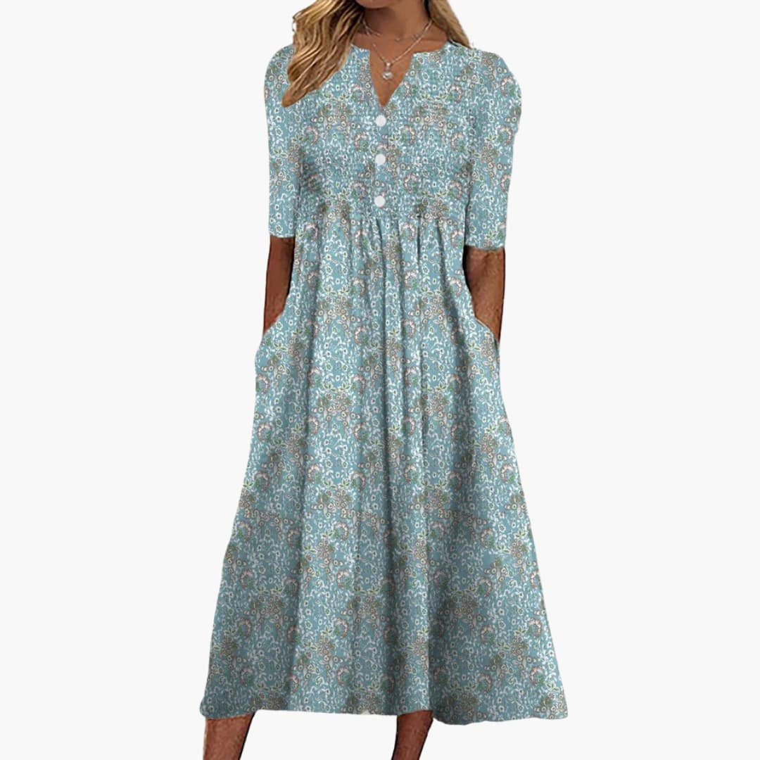 Women's Floral Midi Dress with Pockets