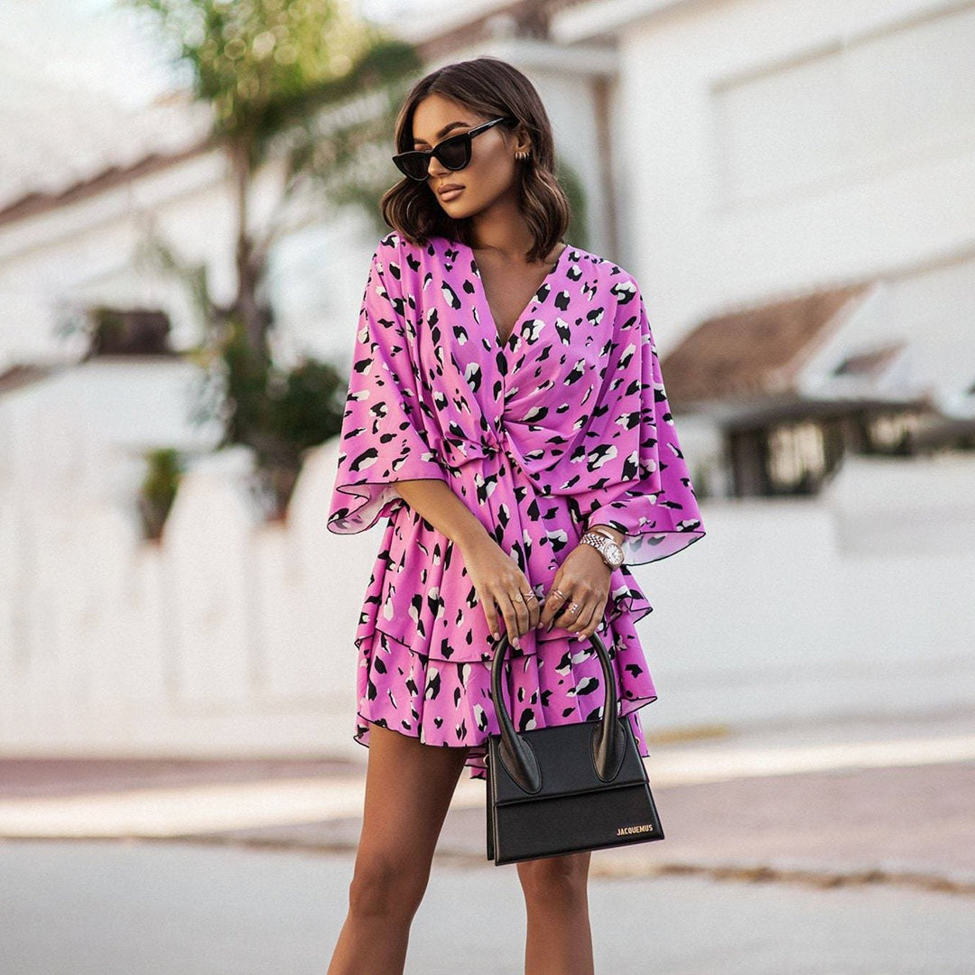 Women's Floral Mini Summer Dress with Kimono Sleeves