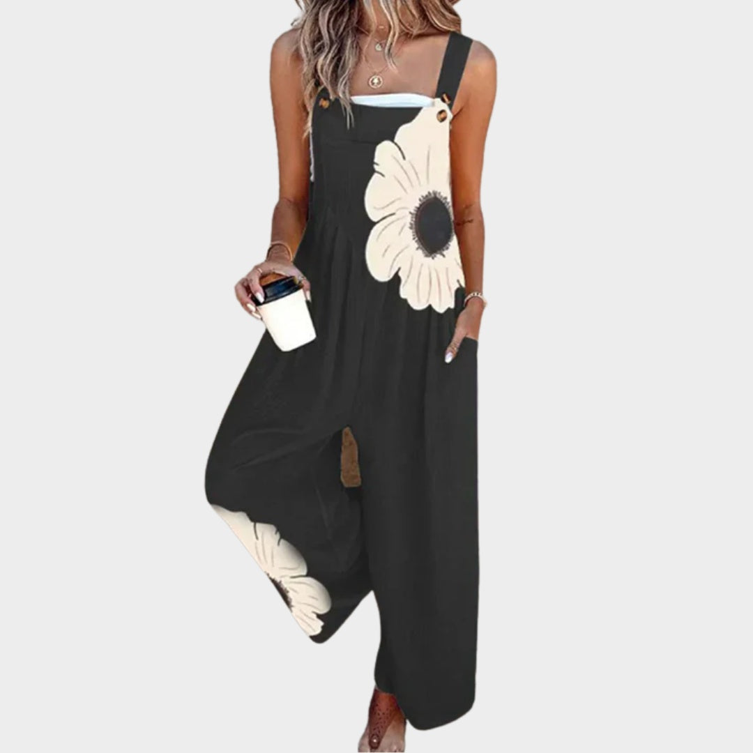 Women's Floral Wide Leg Jumpsuit with Pockets