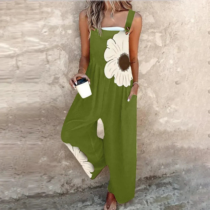 Women's Floral Wide Leg Jumpsuit with Pockets
