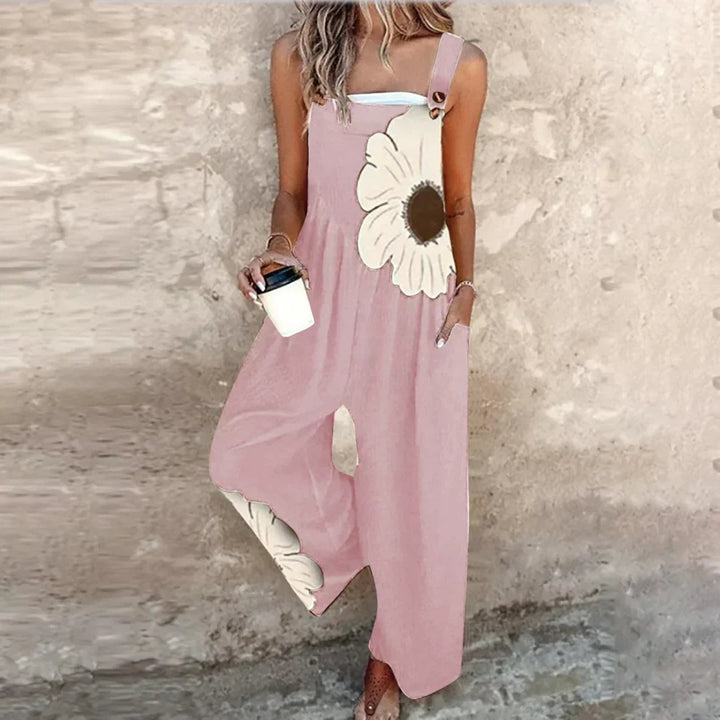 Women's Floral Wide Leg Jumpsuit with Pockets