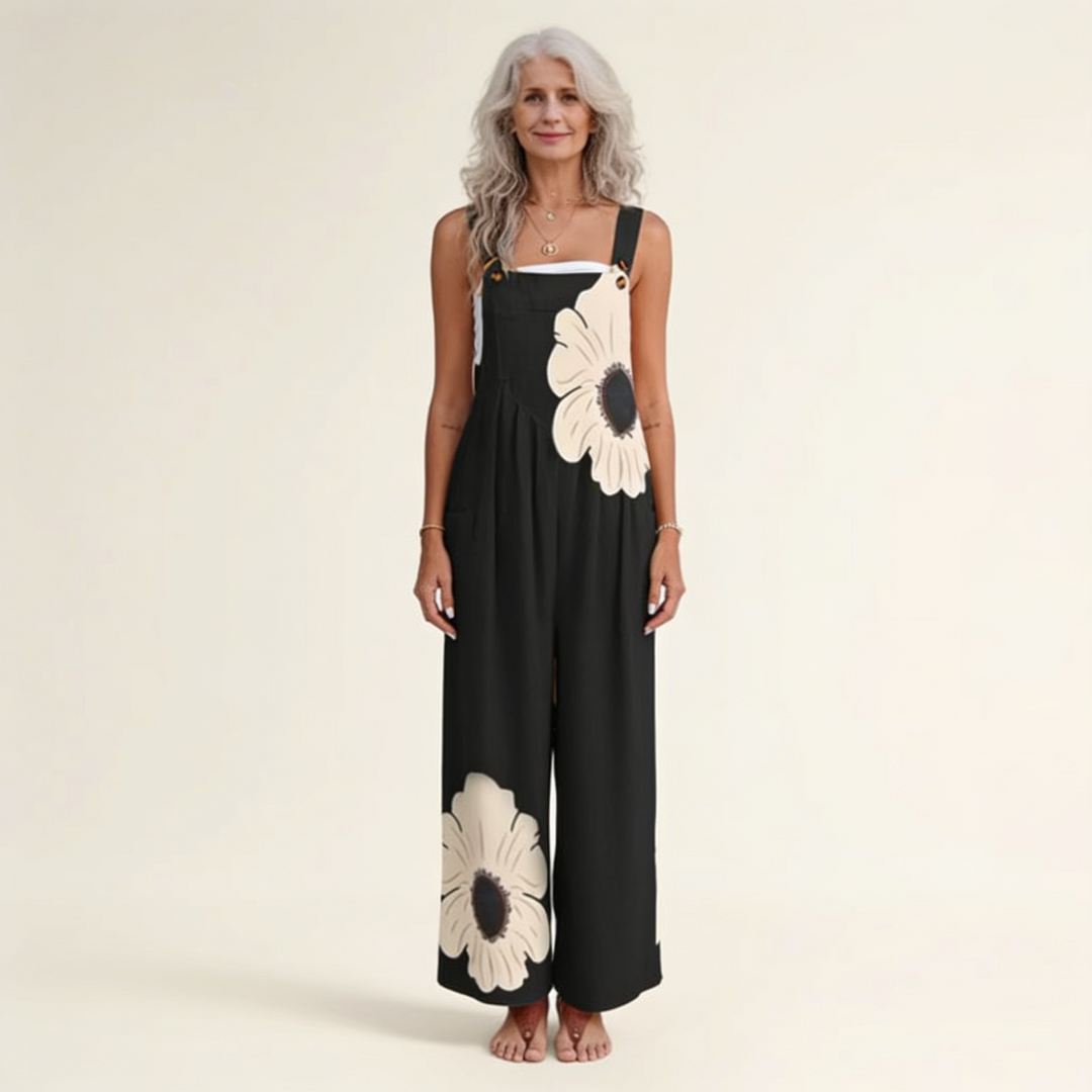 Women's Floral Wide Leg Jumpsuit with Pockets