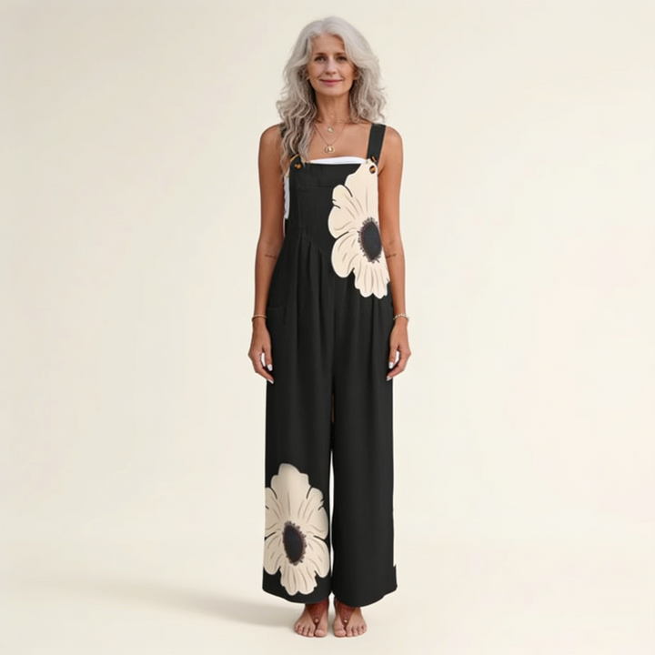 Women's Floral Wide Leg Jumpsuit with Pockets