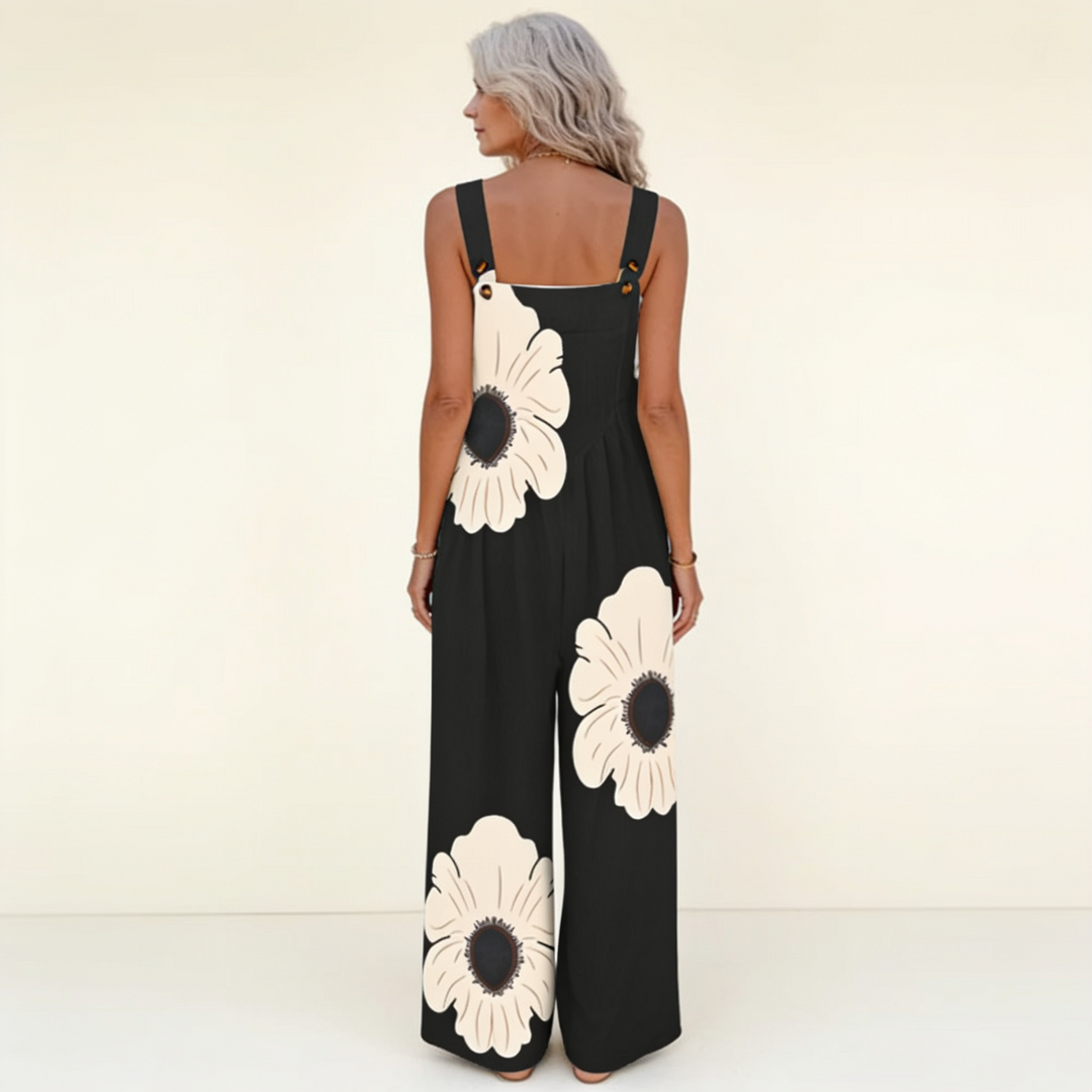 Women's Floral Wide Leg Jumpsuit with Pockets