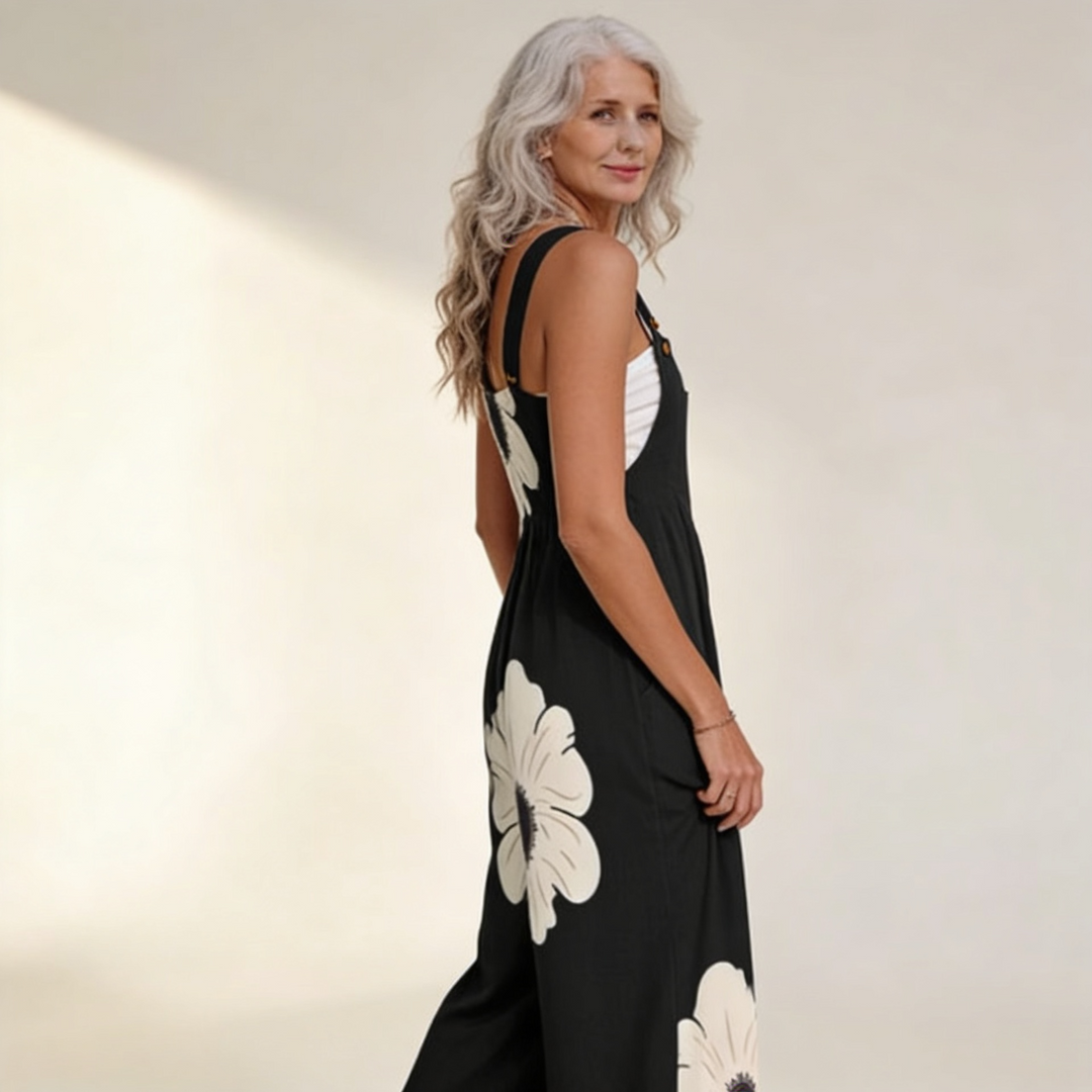 Women's Floral Wide Leg Jumpsuit with Pockets
