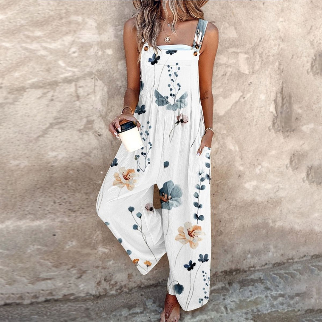 Women's Floral Wide Leg Jumpsuit with Pockets