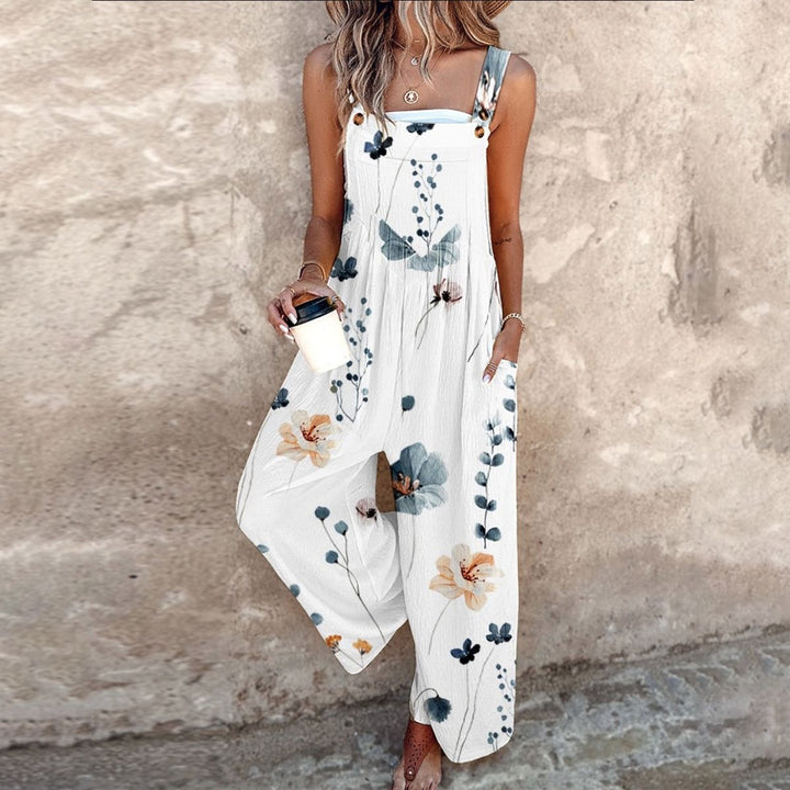 Women's Floral Wide Leg Jumpsuit with Pockets