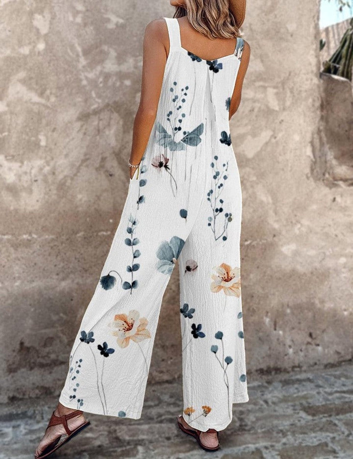 Women's Floral Wide Leg Jumpsuit with Pockets