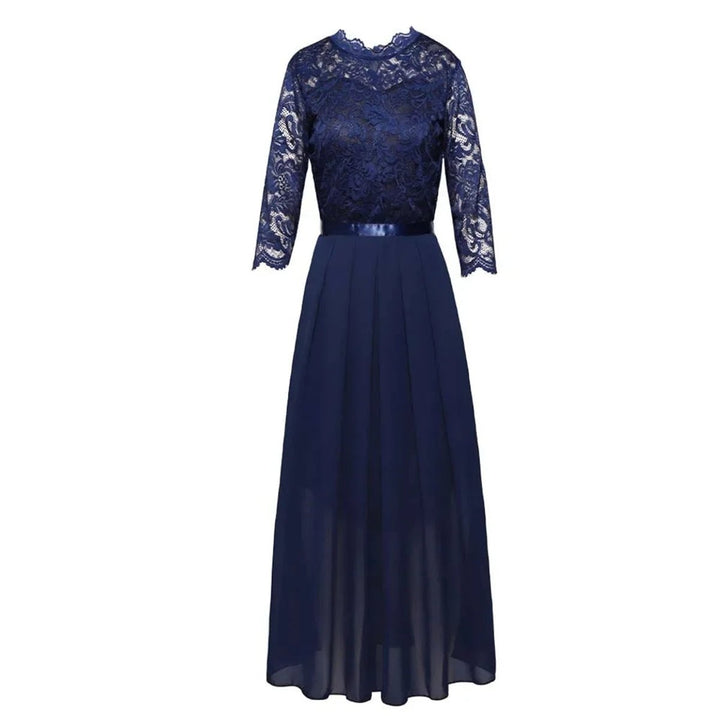 Women's Formal Maxi Dress with Lace Bodice and 3/4 Sleeves