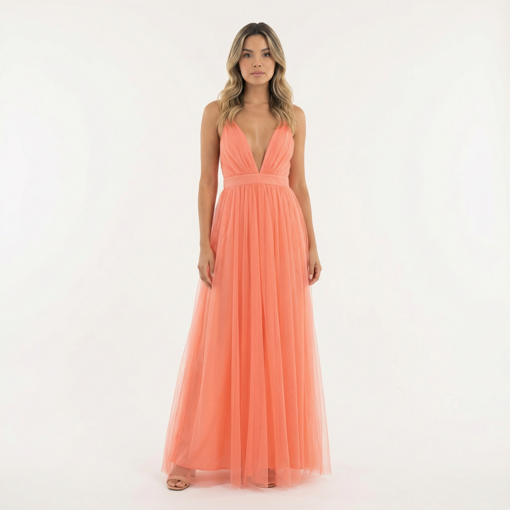 Women's Graduation Maxi Dress with Plunging V-Neck