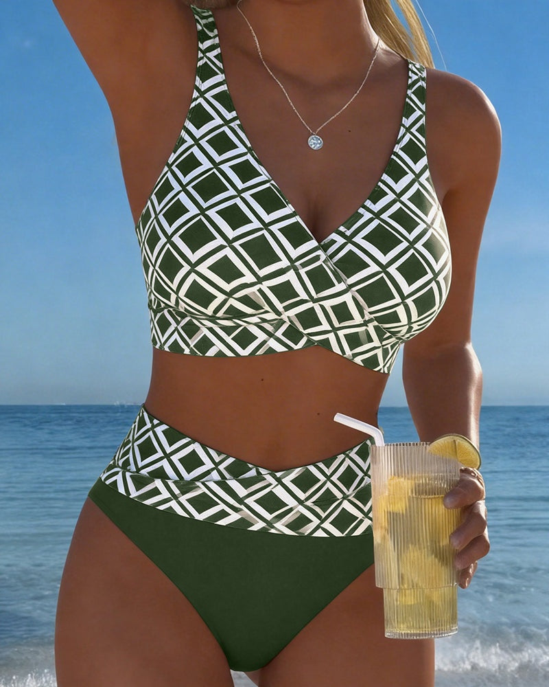 Women's High Waisted Bikini Set with Wrap Front Top