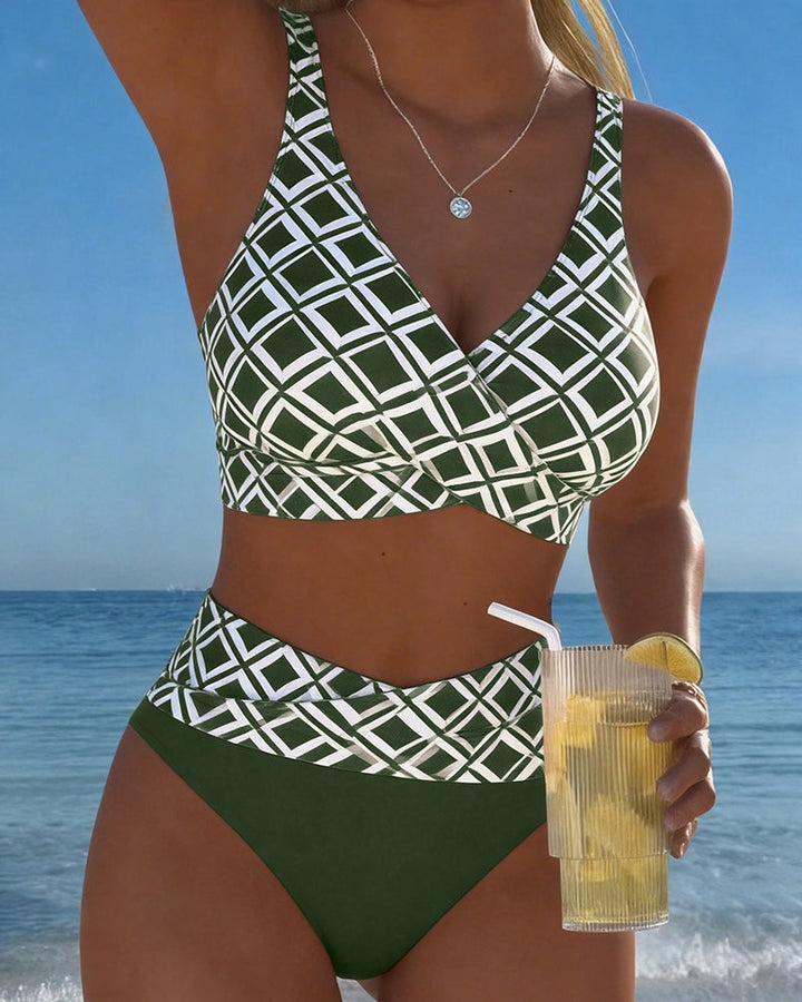 Women's High Waisted Bikini Set with Wrap Front Top