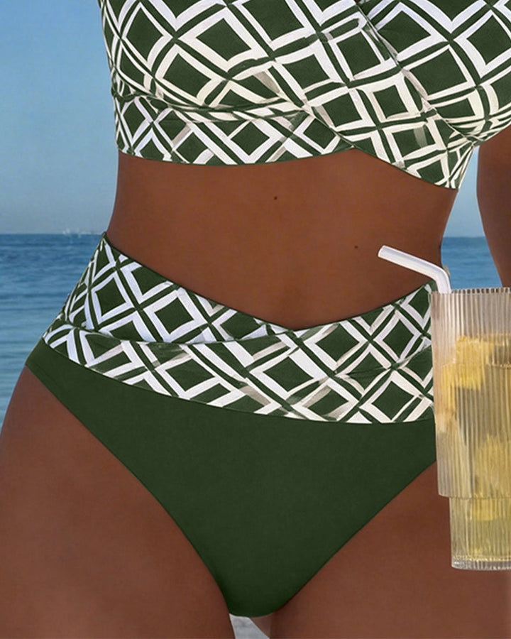 Women's High Waisted Bikini Set with Wrap Front Top