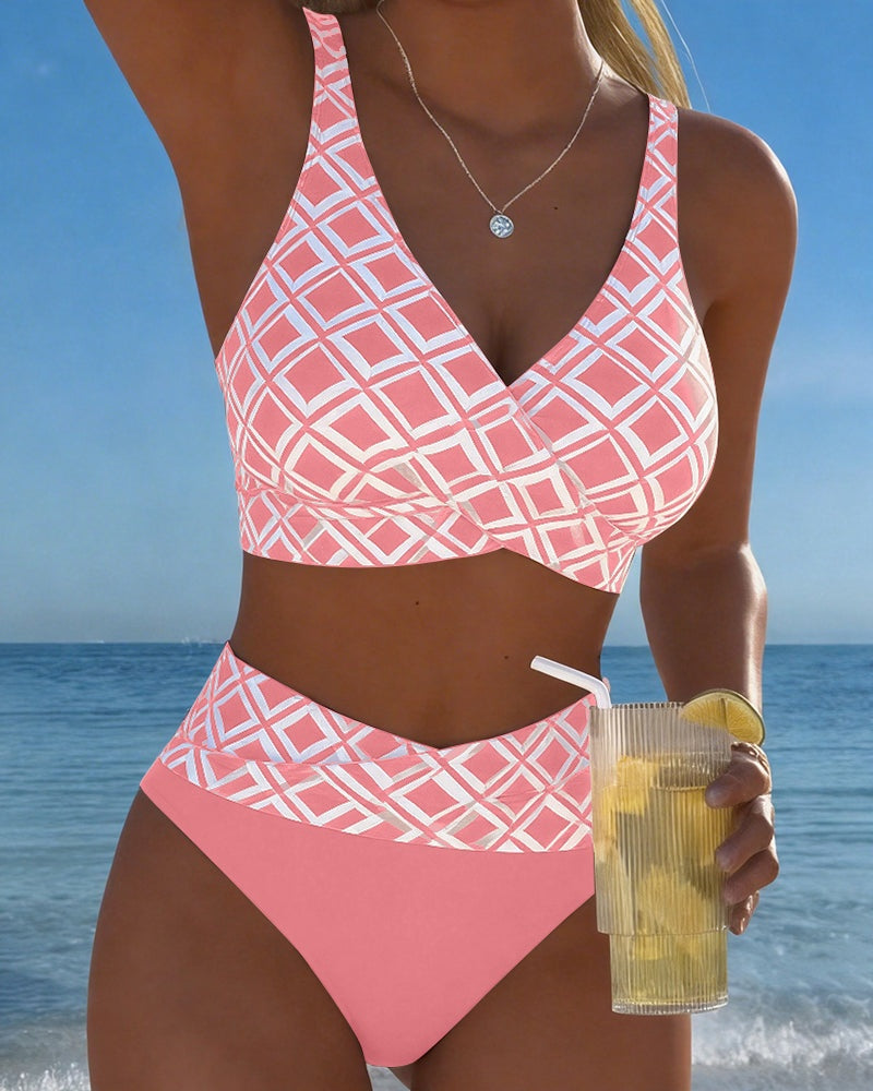 Women's High Waisted Bikini Set with Wrap Front Top