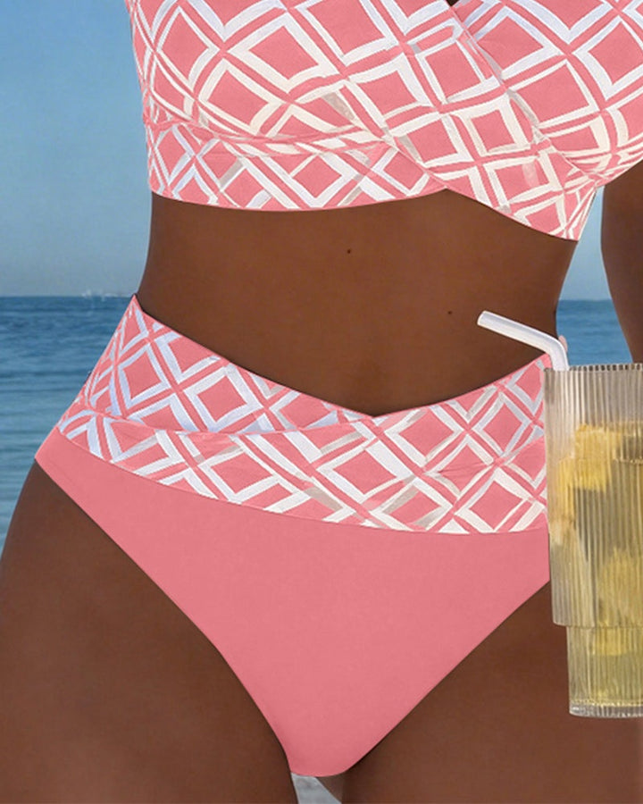 Women's High Waisted Bikini Set with Wrap Front Top