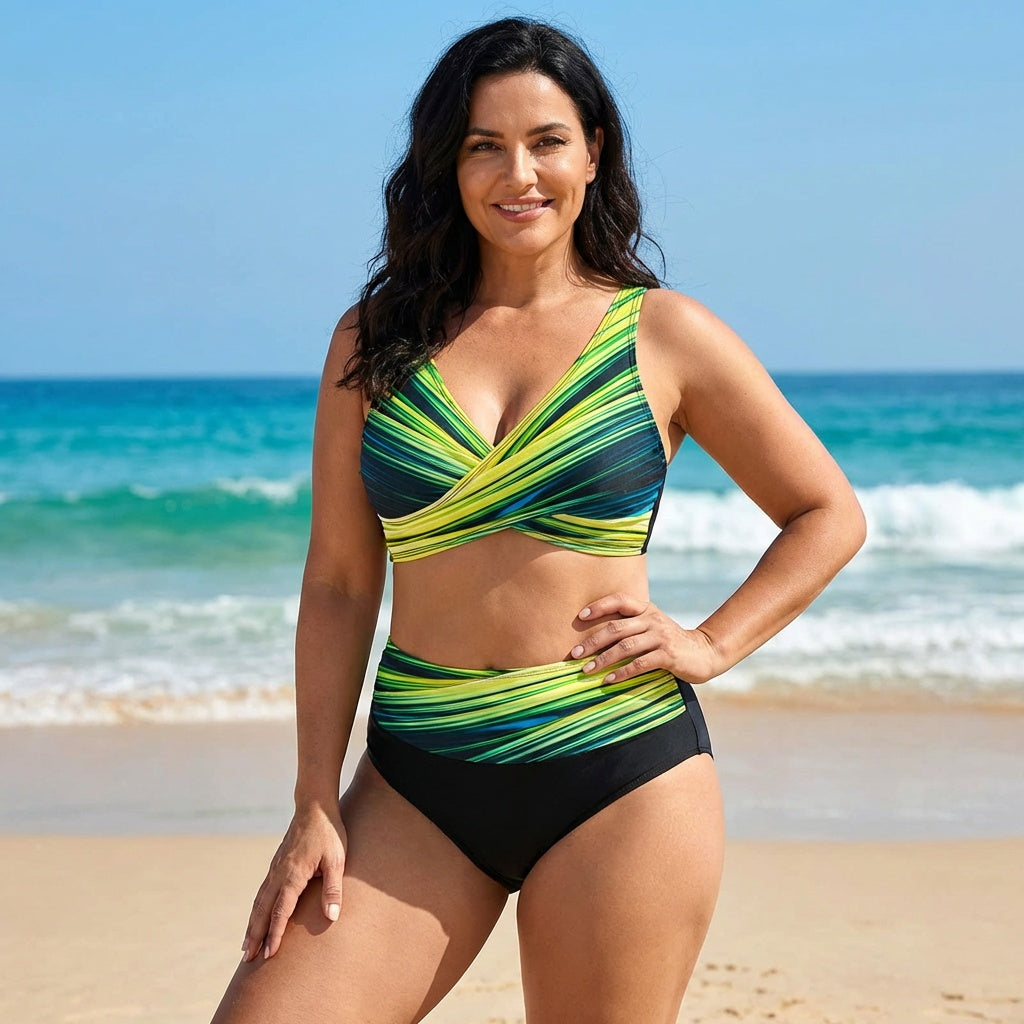 Women's High Waisted Bikini Set with Wrap Front Top