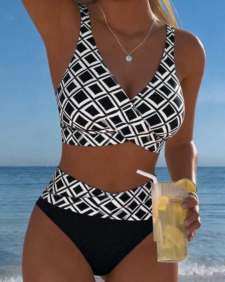 Women's High Waisted Bikini Set with Wrap Front Top