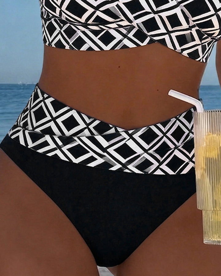 Women's High Waisted Bikini Set with Wrap Front Top
