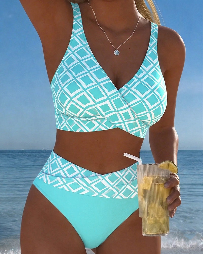 Women's High Waisted Bikini Set with Wrap Front Top