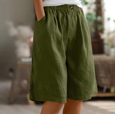 Women's High Waisted Linen Shorts Wide Leg Knee Length