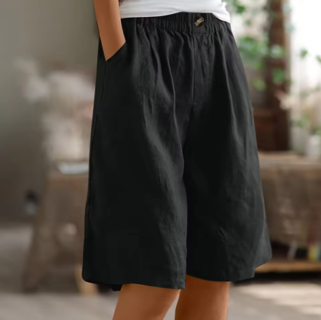 Women's High Waisted Linen Shorts Wide Leg Knee Length