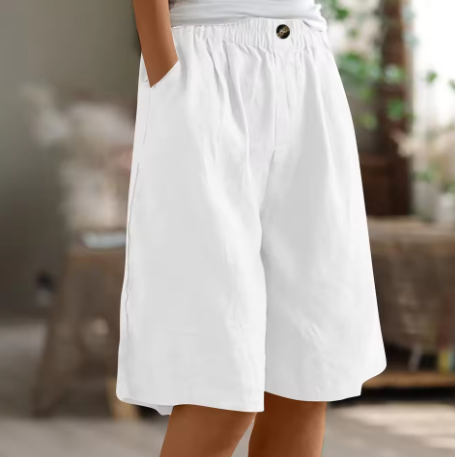 Women's High Waisted Linen Shorts Wide Leg Knee Length