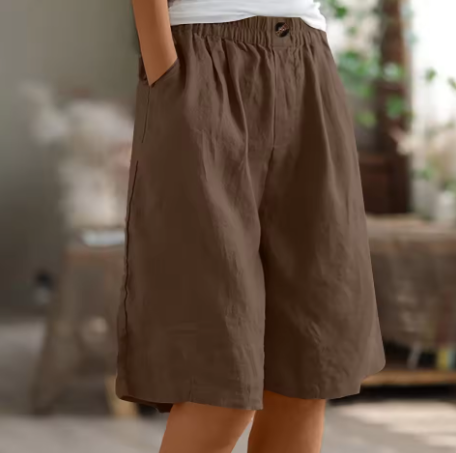 Women's High Waisted Linen Shorts Wide Leg Knee Length