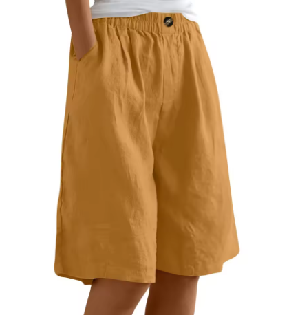Women's High Waisted Linen Shorts Wide Leg Knee Length