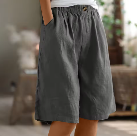 Women's High Waisted Linen Shorts Wide Leg Knee Length