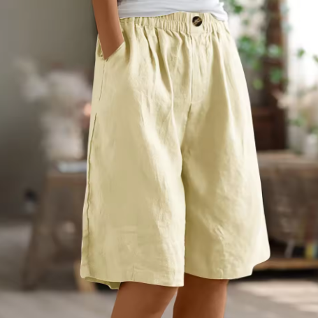Women's High Waisted Linen Shorts Wide Leg Knee Length