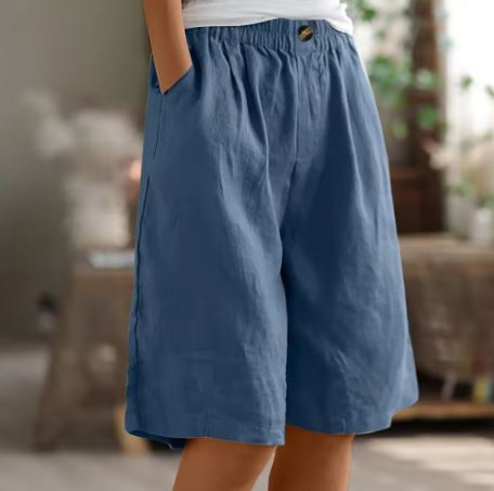 Women's High Waisted Linen Shorts Wide Leg Knee Length