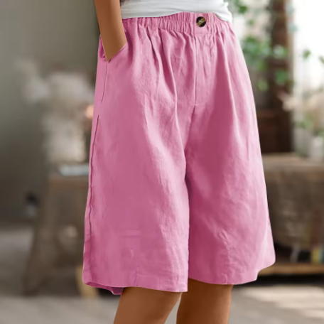 Women's High Waisted Linen Shorts Wide Leg Knee Length
