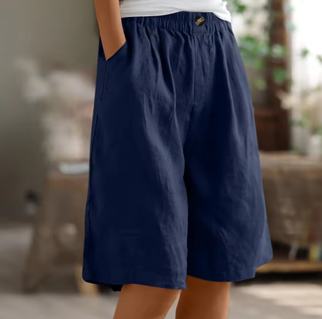 Women's High Waisted Linen Shorts Wide Leg Knee Length