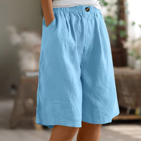 Women's High Waisted Linen Shorts Wide Leg Knee Length