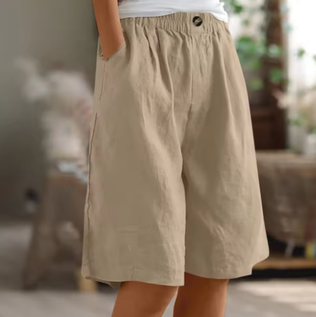 Women's High Waisted Linen Shorts Wide Leg Knee Length