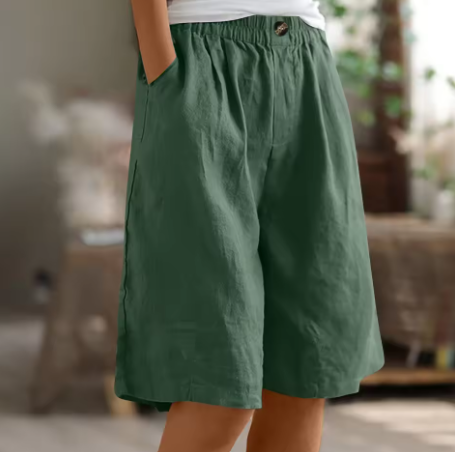 Women's High Waisted Linen Shorts Wide Leg Knee Length