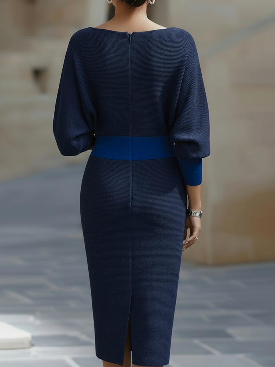Women's Knit Midi Dress with Cowl Neck and Batwing Sleeves