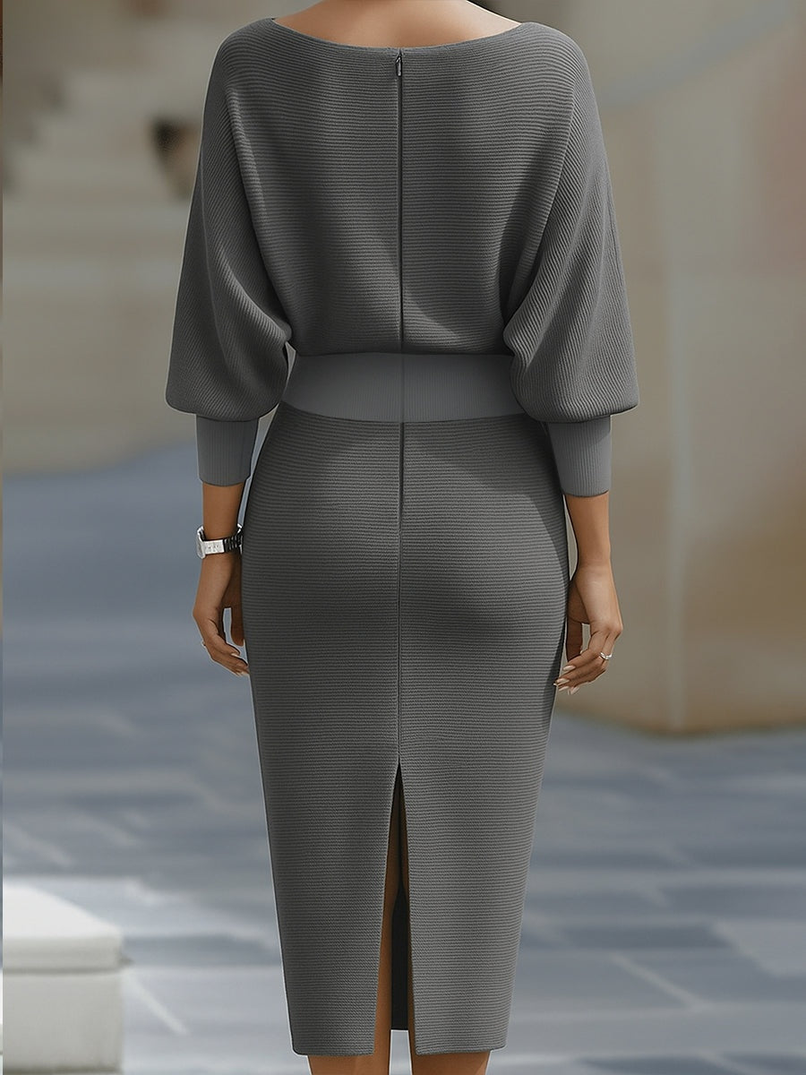 Women's Knit Midi Dress with Cowl Neck and Batwing Sleeves