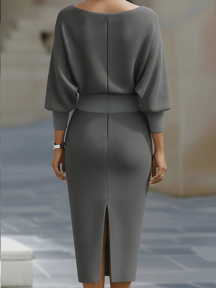 Women's Knit Midi Dress with Cowl Neck and Batwing Sleeves