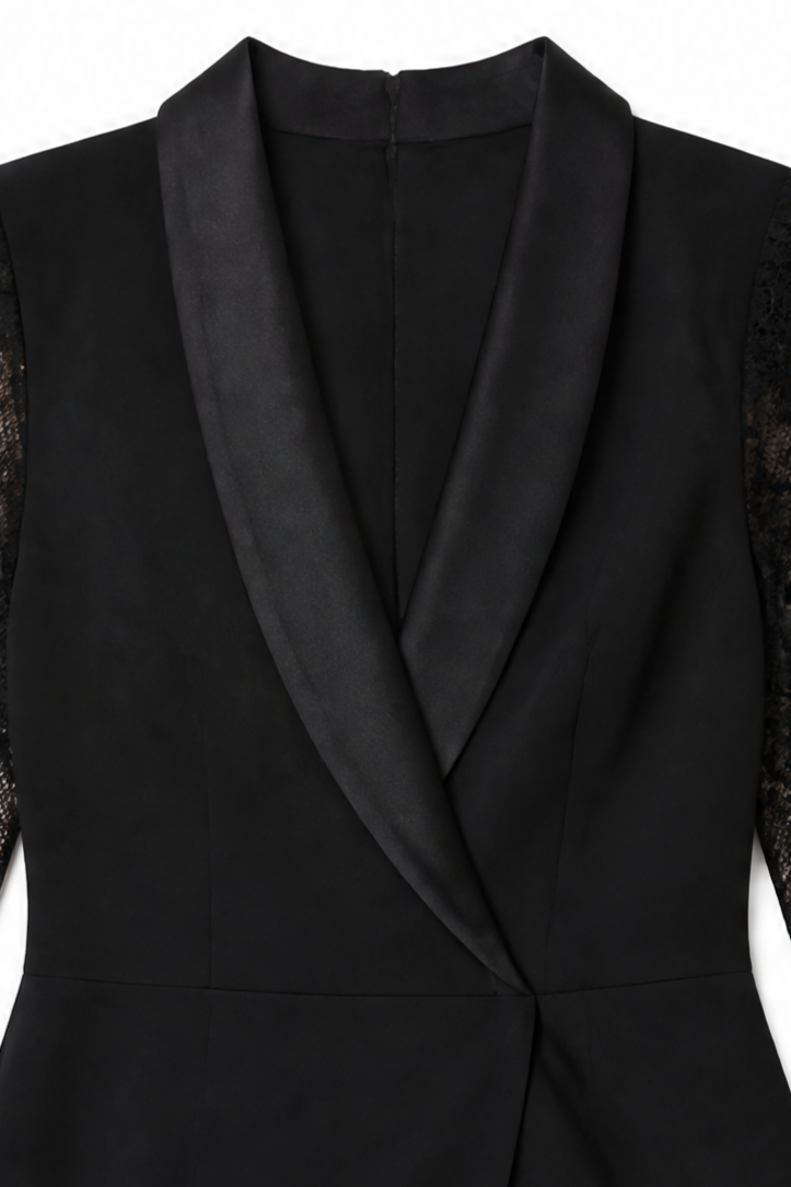 Women's Lace Sleeve Cocktail Dress with Blazer Collar